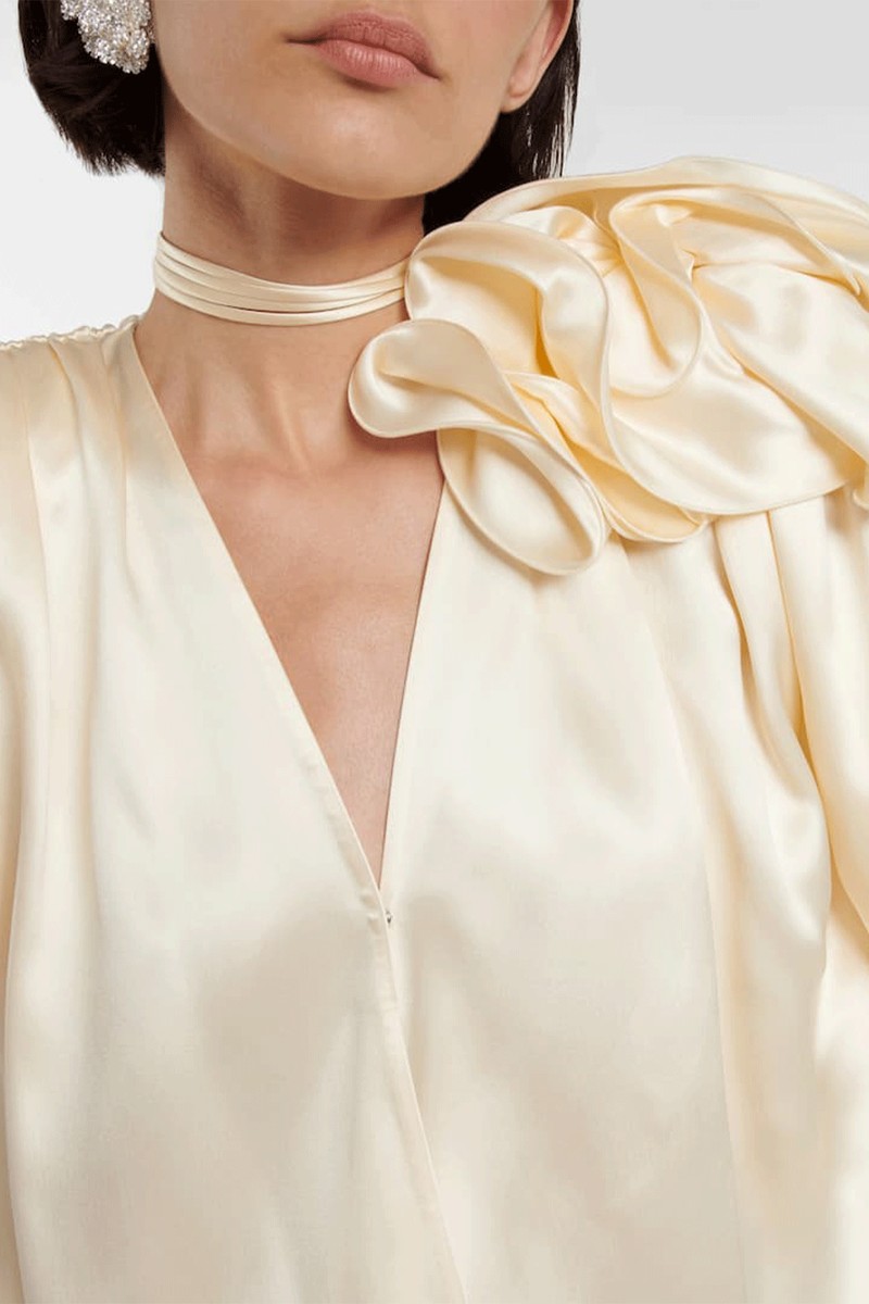 Flower Embellished Tie Neck Silk Blouse from Magda Butrym