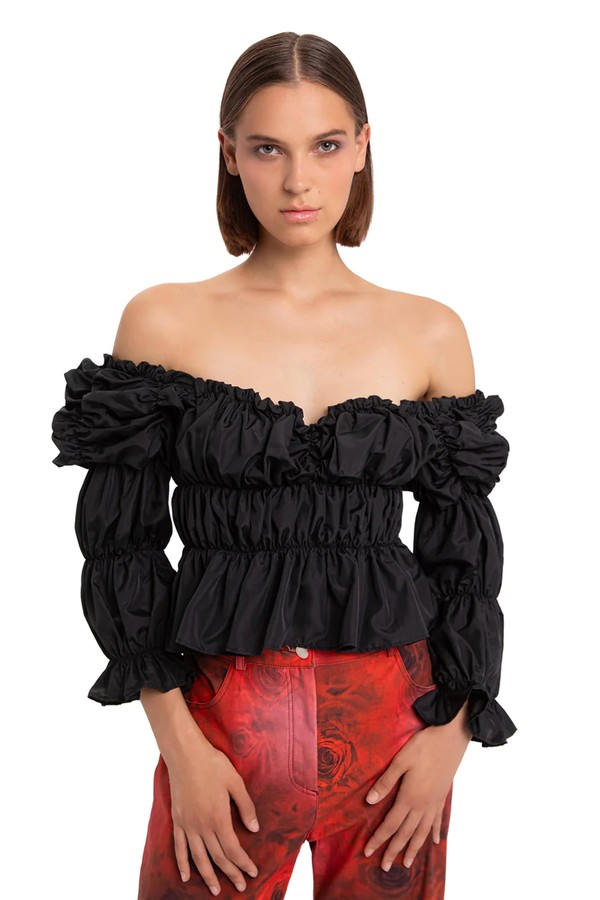 Sadie Ruched Black Top from Laagam