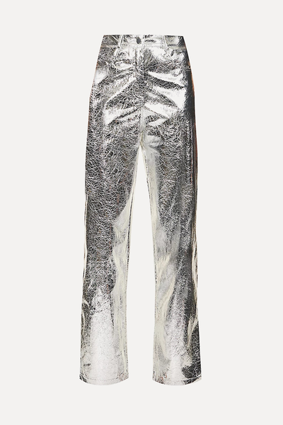 Lupe Metallic High-Rise Straight-Leg Faux-Leather Trousers  from Amy Lynn