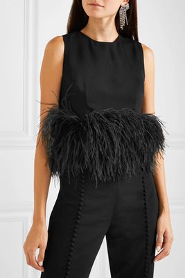 Cropped Feather-Trimmed Crepe Top from 16Arlington