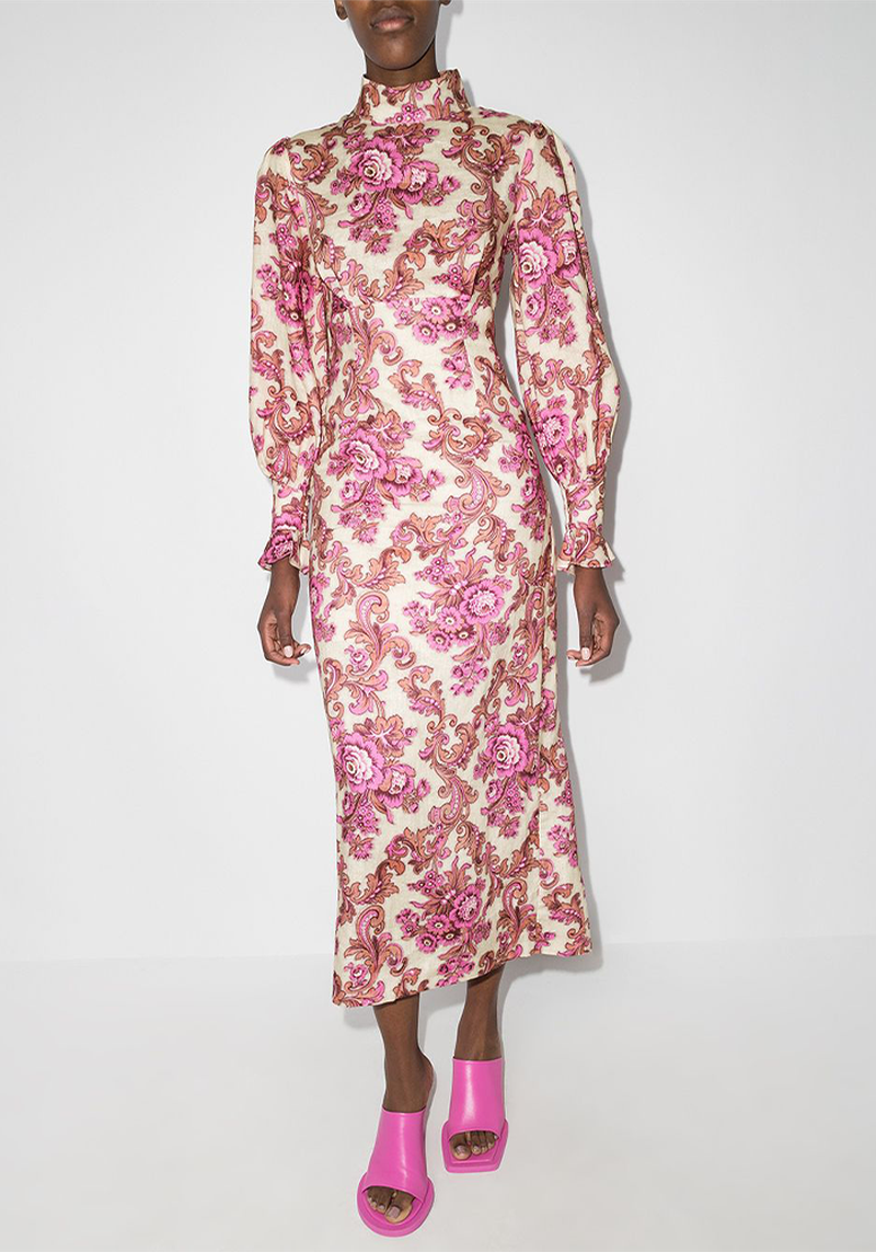 Isla Floral Linen Midi Dress from Alemais