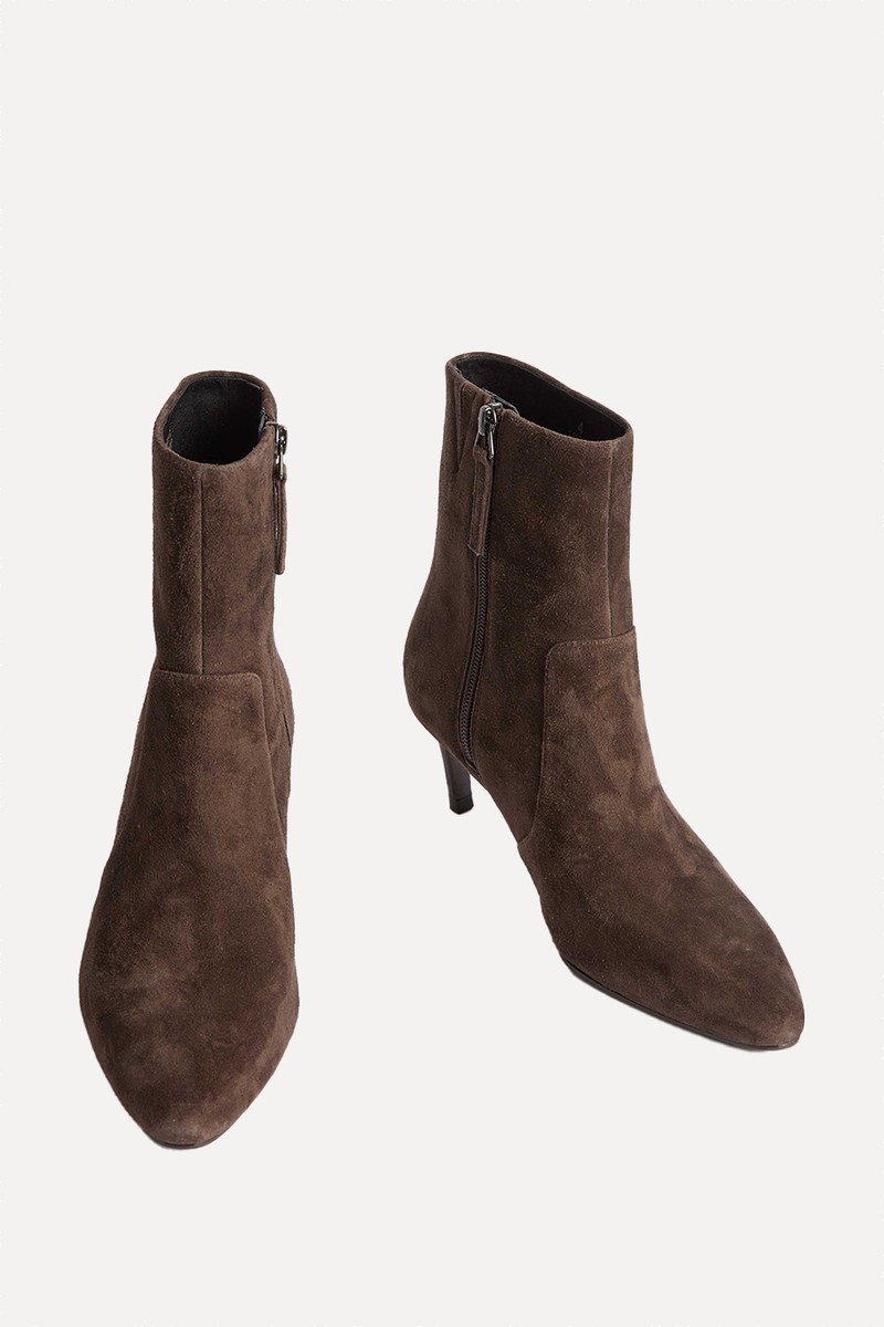 Suede Kitten Heel Pointed Ankle Boots