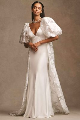 Society James Constance Puff-Sleeve Jacquard Bridal Cape from Anthropologie