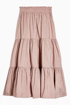 Blush Pink Plain Taffeta Tiered Skirt