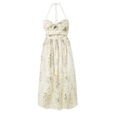 Iris Cutout Floral-Print Broderie Anglaise Linen Dress