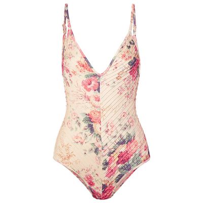  Laelia Pintucked Floral-Print Swimsuit from Zimmermann