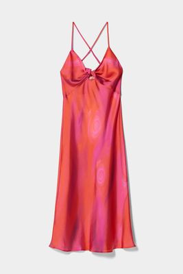 Long Satin Dress With Front Cut-Out Detail