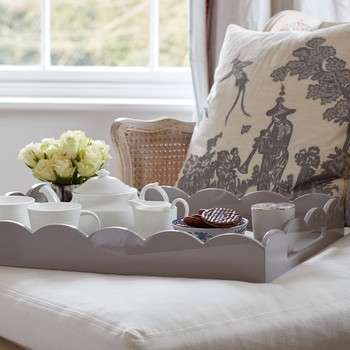 Chiffon Grey Large Lacquered Scallop Ottoman Tray