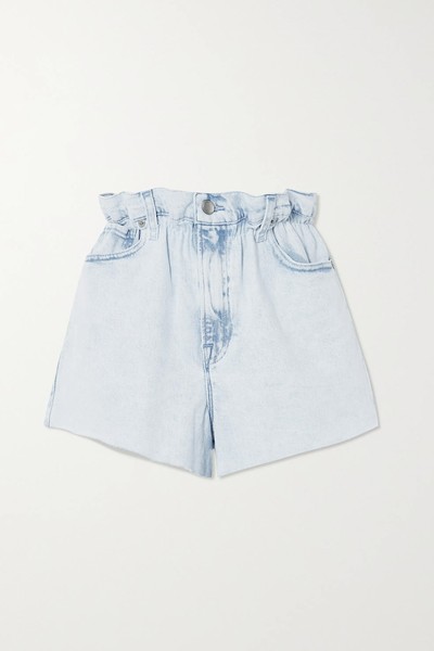 Paperbag Ruffled Frayed Denim Shorts from Good American