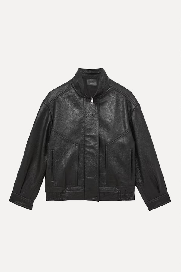 Kiara Oversize Grained-Leather Bomber Jacket from Reiss