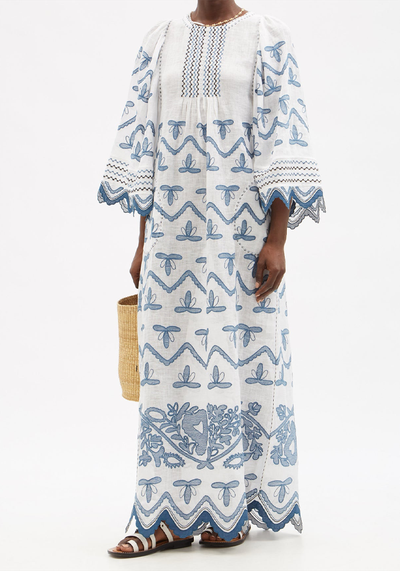 Virginie Embroidered Linen Maxi Dress