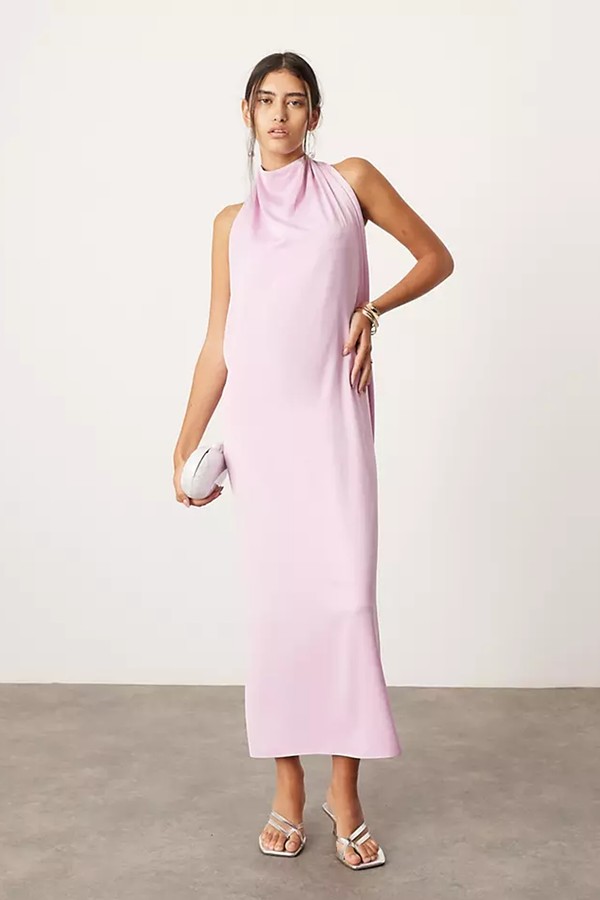 Halterneck Midi Dress With Drape Detail