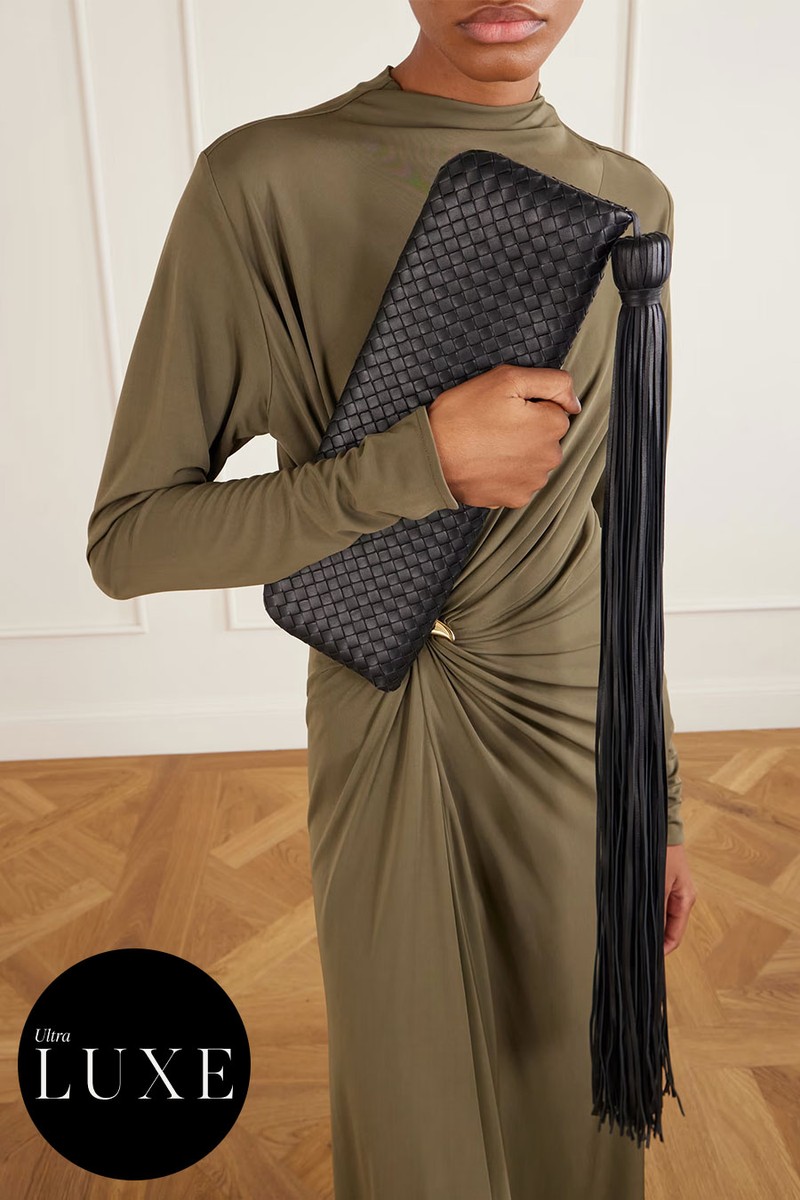 Serata Intrecciato Plume Tassel Leather Clutch  from Bottega Veneta