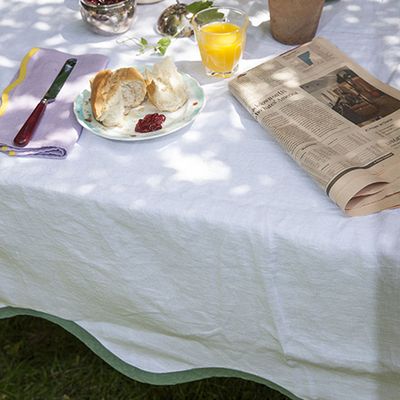 Scallop Trim Linen Large Tablecloth from Matilda Goad