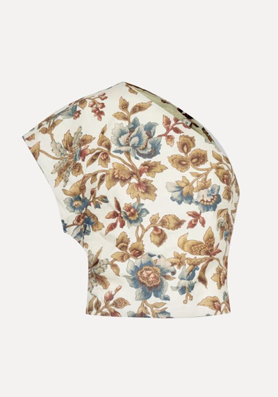 Eleanora Floral One-Shoulder Linen Crop Top 