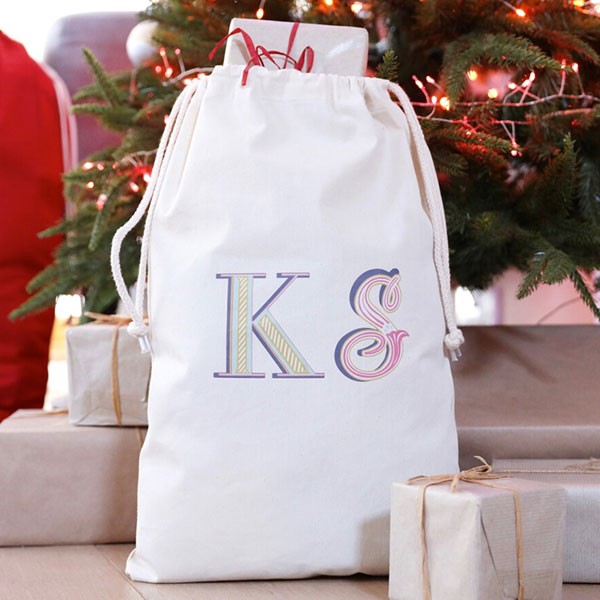 Personalised Initials Small Drawstring Christmas Sack from Lisa Angel