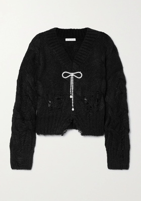 Crystal-Embellished Cable-Knit Mohair-Blend Sweater from Area