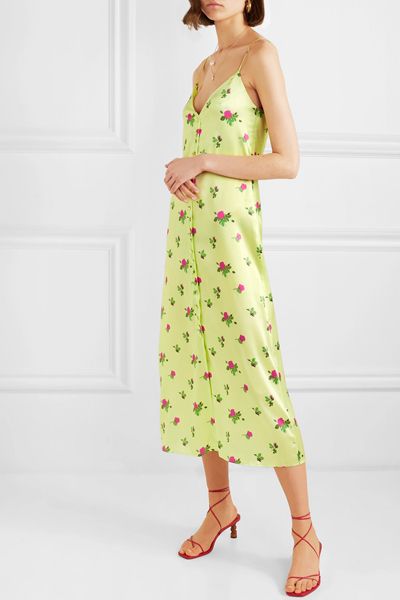 Hailey Floral-Print Stretch-Silk Satin Midi Dress