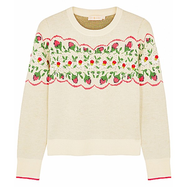 Cream Floral-Intarsia Wool-Blend Jumper from Tory Burch