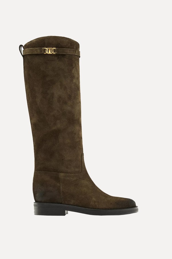 Oiled Split Suede Riding Boots from Massimo Dutti