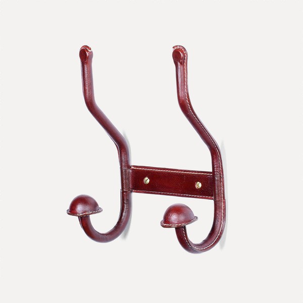 Stitched Leather Double Coat Hook from Rose Uniacke