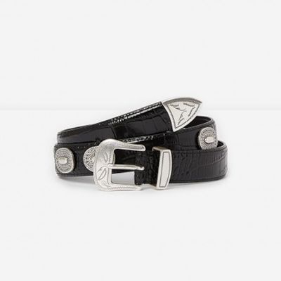 Black Crocodile Print Leather Belt With Western Buckle from The Kooples
