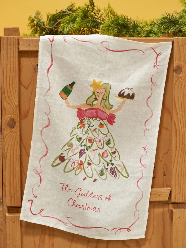 The Goddess Of Christmas Linen Tea Towel 