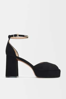 Francis Crystal-Embellished Suede Platform Sandals from Maje
