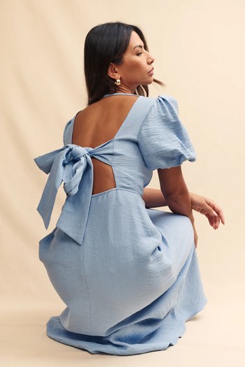 Blue Balloon Sleeve Zola Midi Dress from Nobody's Child