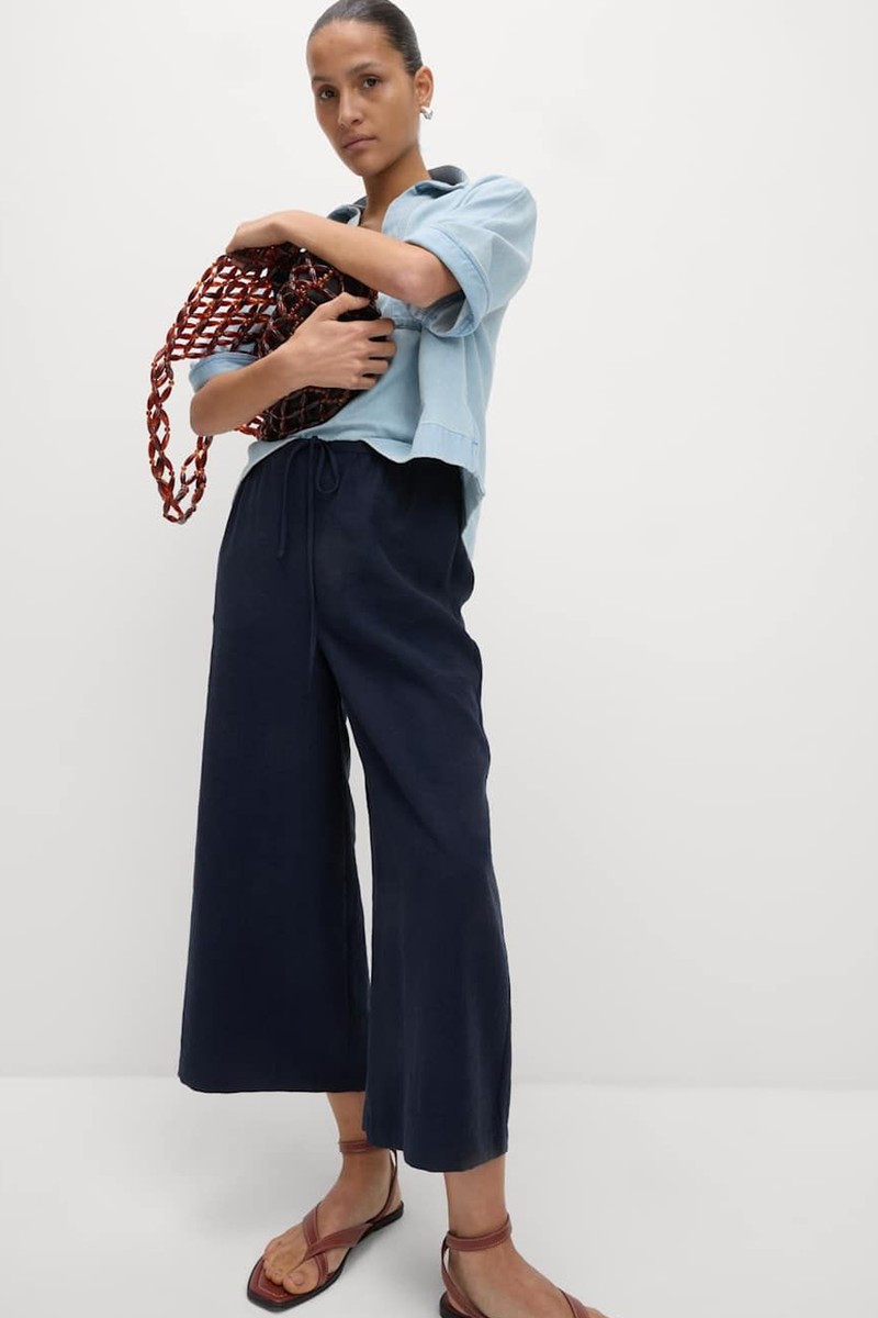 Lyocell Rich Wide Leg Cropped Trousers