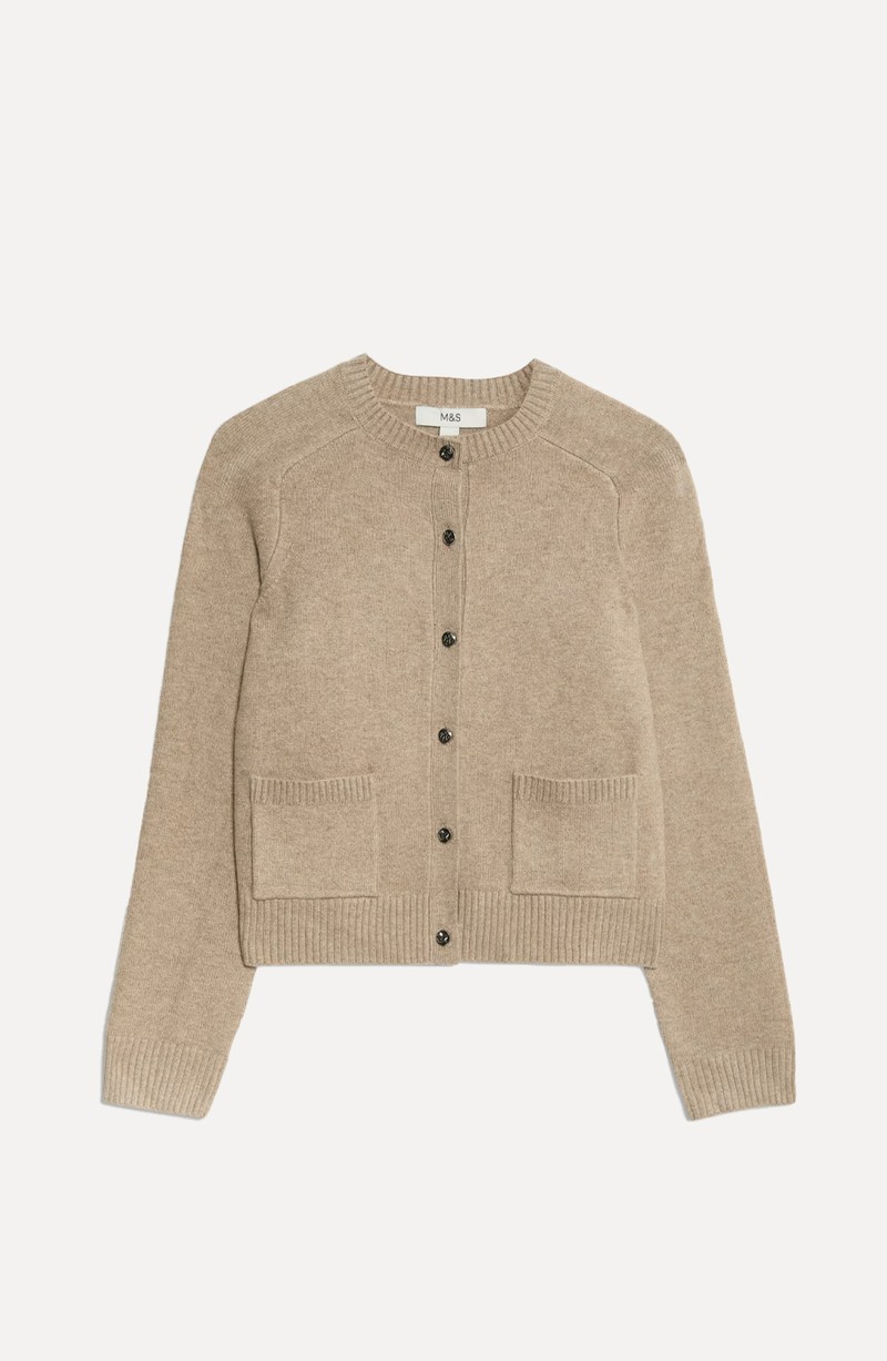 Air-Yarn Crew Neck Button Front Cropped Cardigan