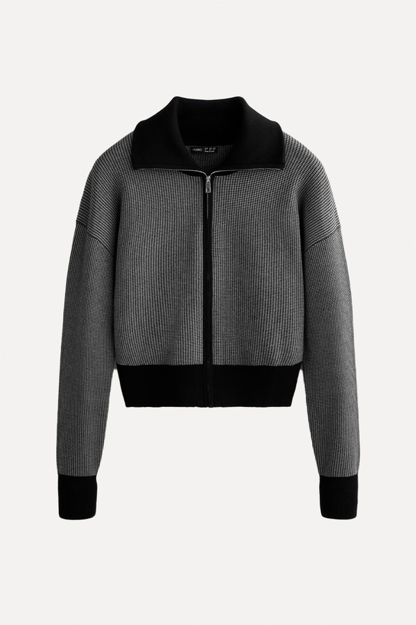 Houndstooth Print Knit Jacket from OYSHO