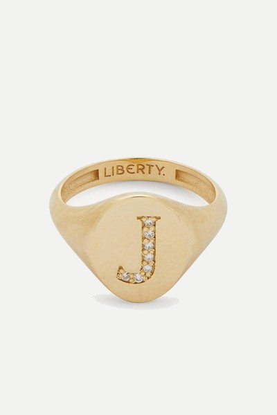 9ct Gold & Diamond Initial Liberty Signet Ring from Liberty