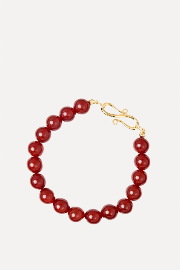 Mary 18ct Yellow Gold-Plated Sterling-Silver & Carnelian Jade Beaded Bracelet from Lié Studio