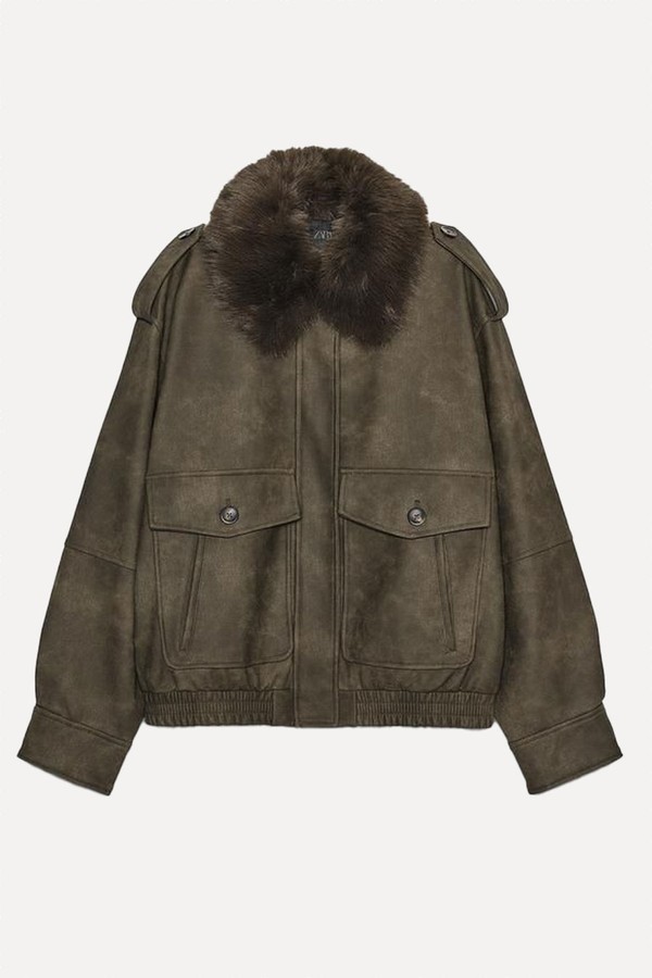 Faux Suede Jacket With Detachable Collar from Zara