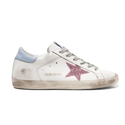 Superstar Glittered Distressed Leather Sneakers from Golden Goose