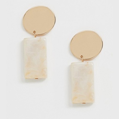 Brushed Disc Stud and Resin Bar Drop from Asos