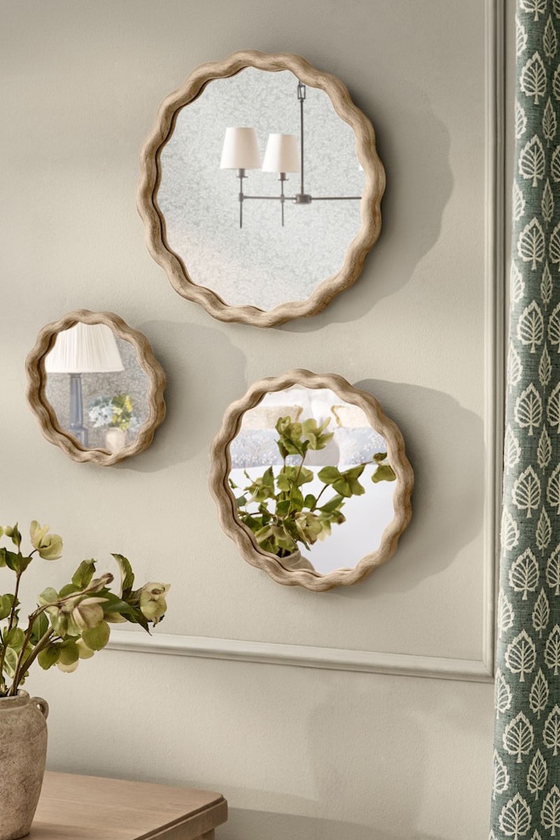Set of 3 Wooden Wavy Pine Wall Mirrors