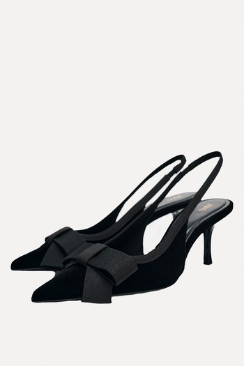 Velvet Effect Slingbacks With Bow Detail