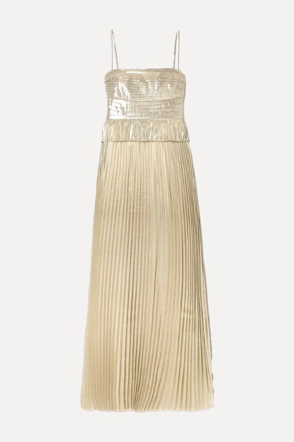 Pintucked Plissé-Lamé Gown from Self Portrait