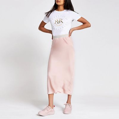 Light Pink Bias Cut Midi Skirt