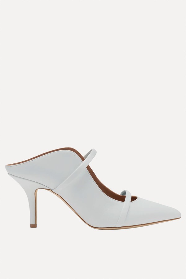 Maureen 70 White Leather Heeled Mules