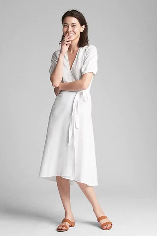 Wrap Midi Dress In Linen-Cotton 