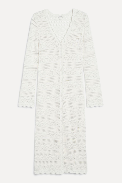 White Crochet Style V Neck Midi Dress from Monki