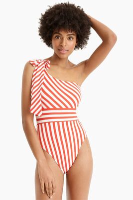 Bow Shoulder One-Piece Swimsuit In Classic Stripe Print