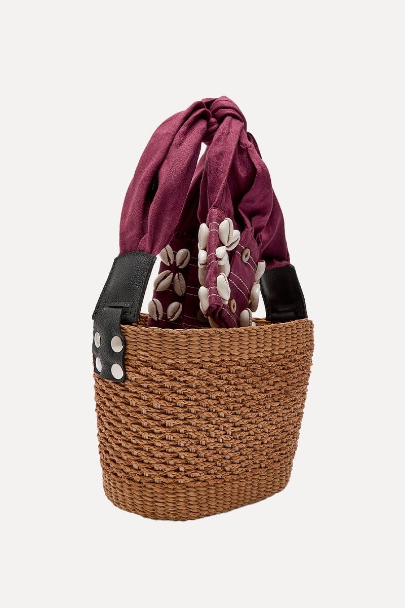 Shell Sleeve Mini Straw Basket Bag from SENSI STUDIO