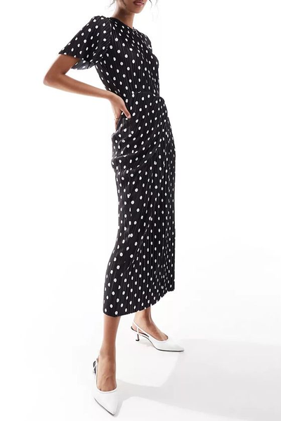 Short Sleeve Plisse Twist Skirt Midi Dress from ASOS