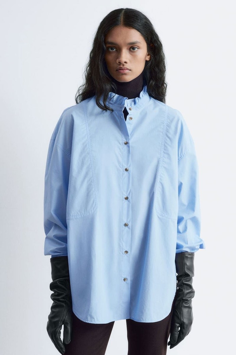 Long Stand-Collar Cotton Shirt 