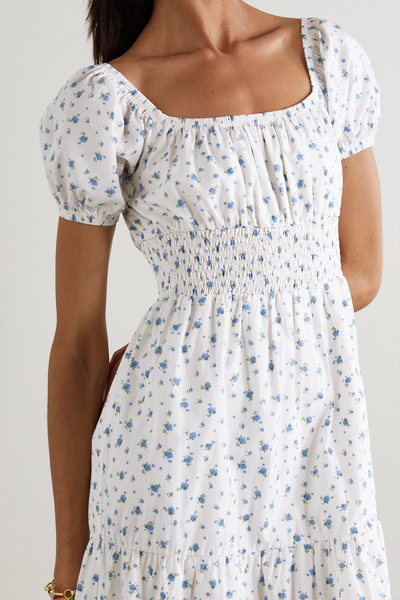 Matisse Shirred Floral-Print Cotton-Poplin Midi Dress from Faithfull The Brand