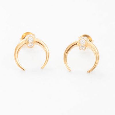 Horn Studs Cz Earrings from Seol Gold